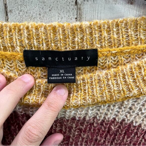 Sanctuary Womens Blur The Lines Striped Crew Neck Sweater Gold Wool Mohair6.3639 - Picture 3 of 7